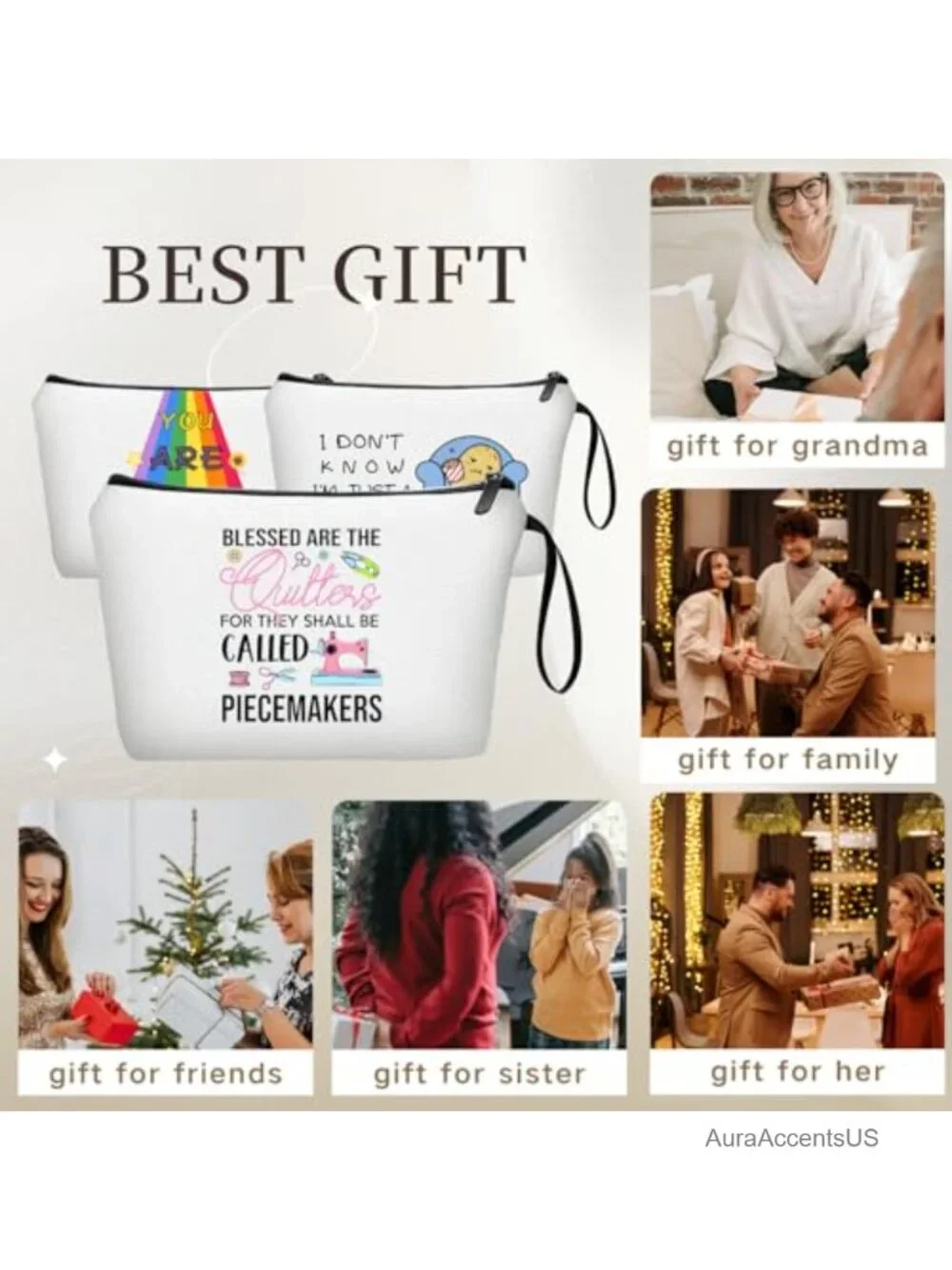 Sewing Quilting Gift Makeup Bag Cosmetic Pouch for Women Canvas Zipper